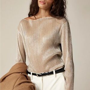 J. Crew metallic gold Ribbed Top sheer stretch chic office siren maximalist XS